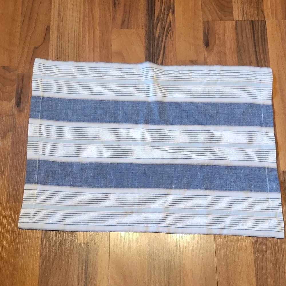 William Sonoma Linen Blue, White & Gray Striped Placemats Set of 6